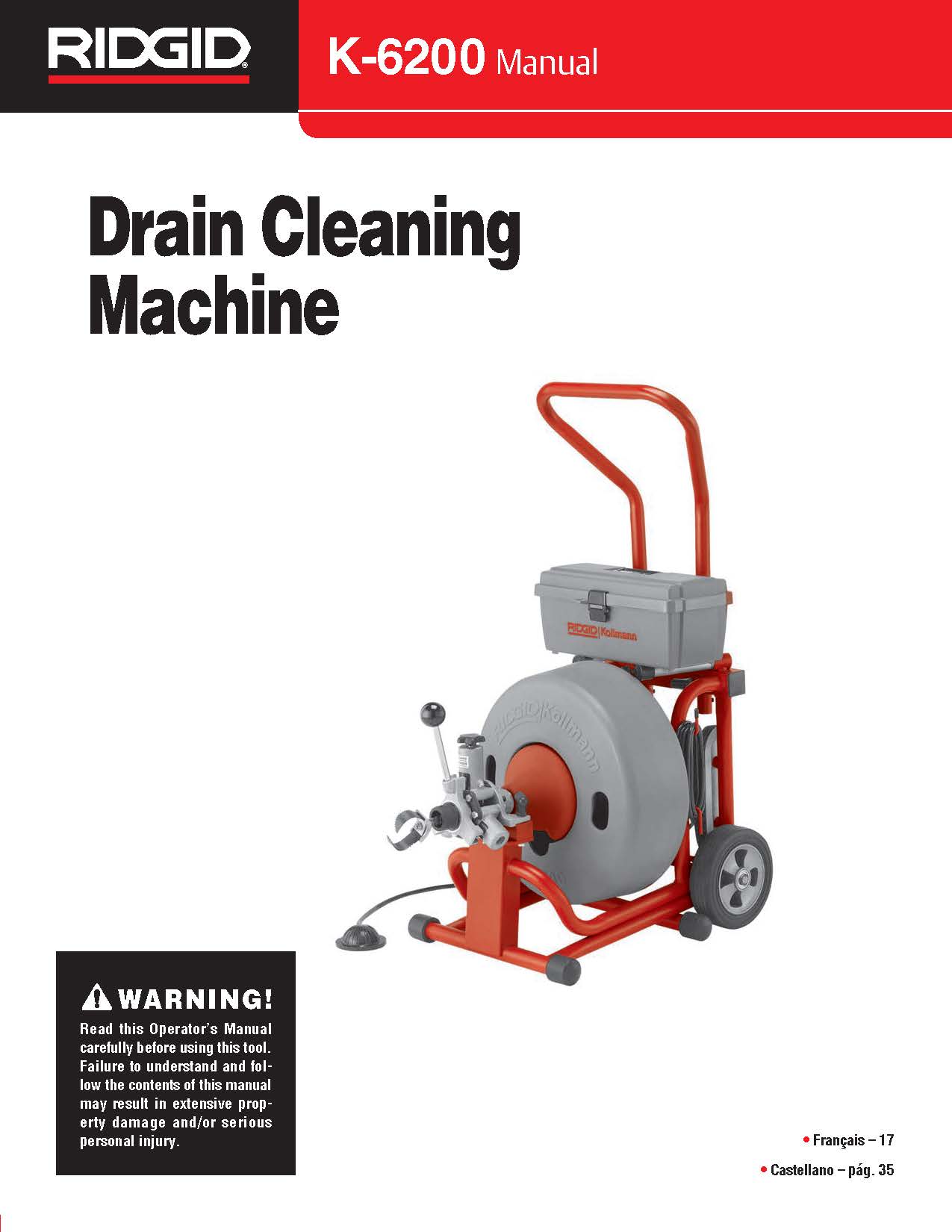 RIDGID K-6200 drain cleaning machine