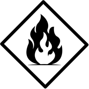 The image shows the flammable hazard icon