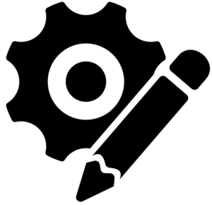 The image shows an icon by combining a gear in front of a pencil